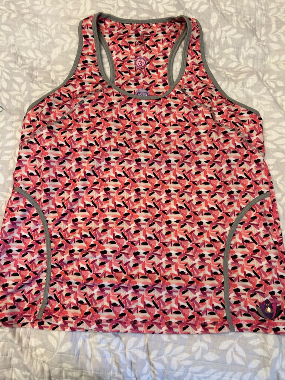 Pink Patterned Athletic Tank Top with Gray Trim 2X